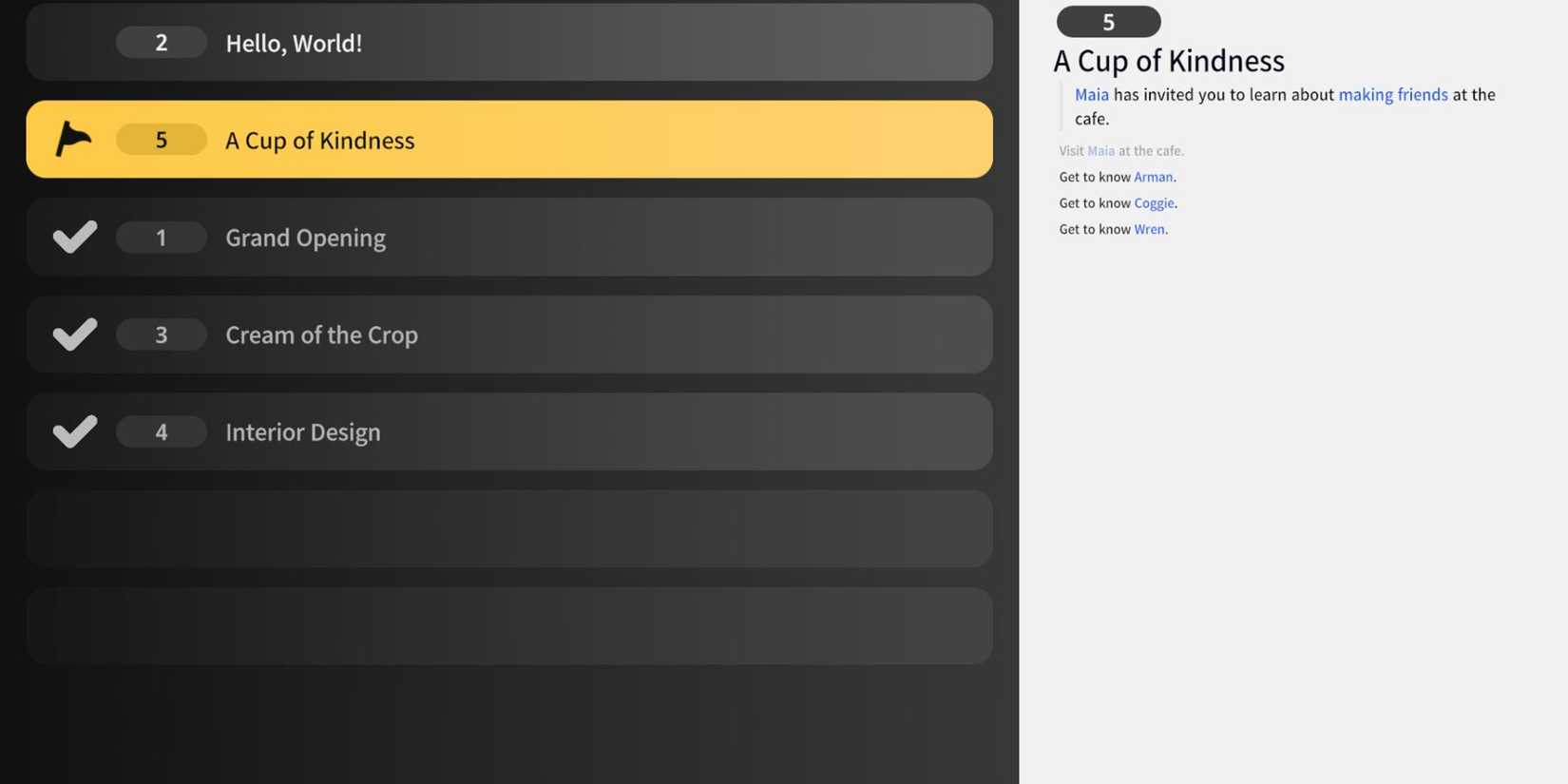 Rolling Hills: Make Sushi, Make Friends cup of kindness task objectives