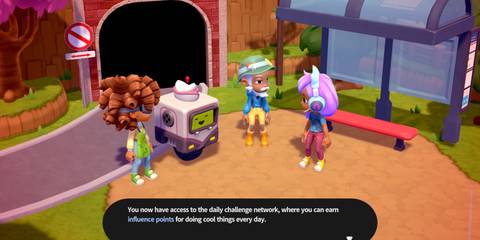 Rolling Hills: Make Sushi, Make Friends greeting Min at the bus stop in Wi-Fi Woes Quest 