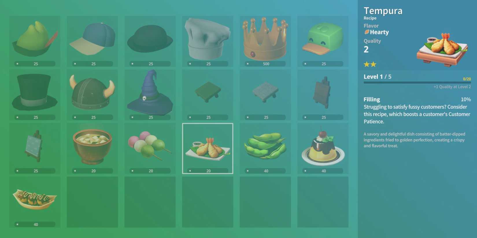 Rolling Hills: Make Sushi, Make Friends unlockable hats, furniture, and recipes