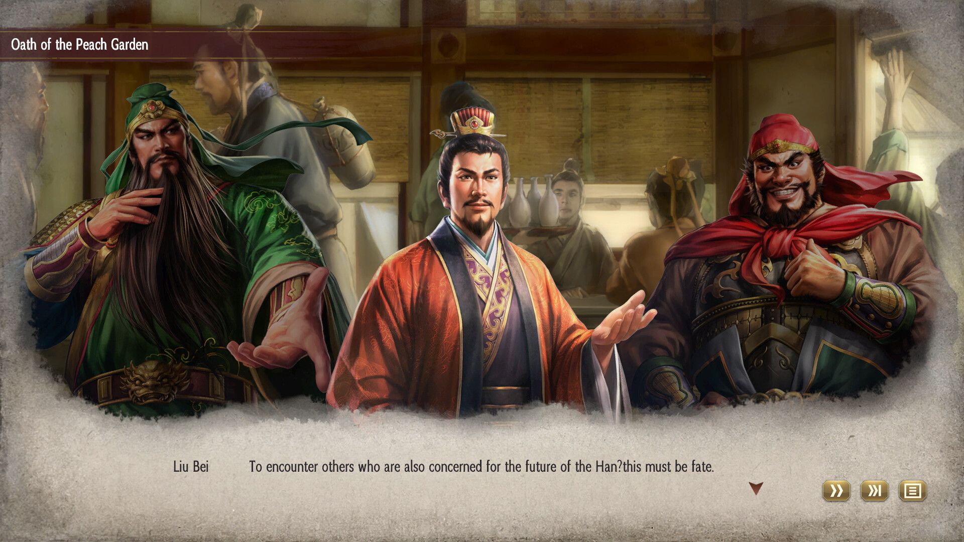 Romance of the Three Kingdoms 8 Remake promo screenshot 4 Liu Bei to encounter others who are also concerned for the future of the han this must be fate dialogue