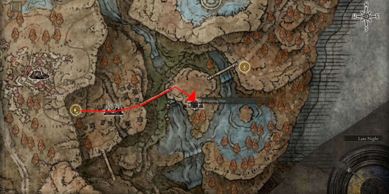 Route to Teeth Whip on map in Elden Ring