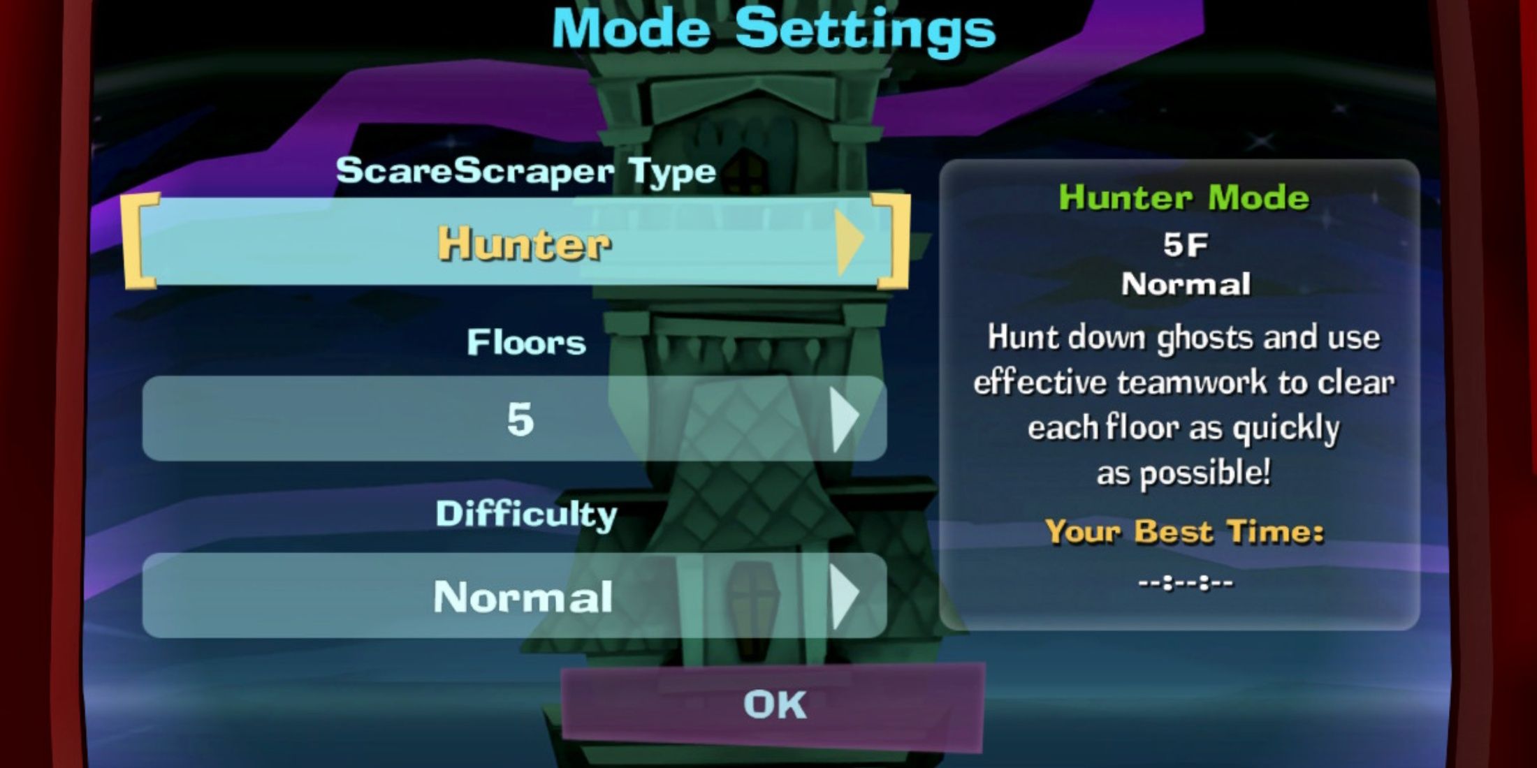 scarescraper mode settings luigi's mansion 2