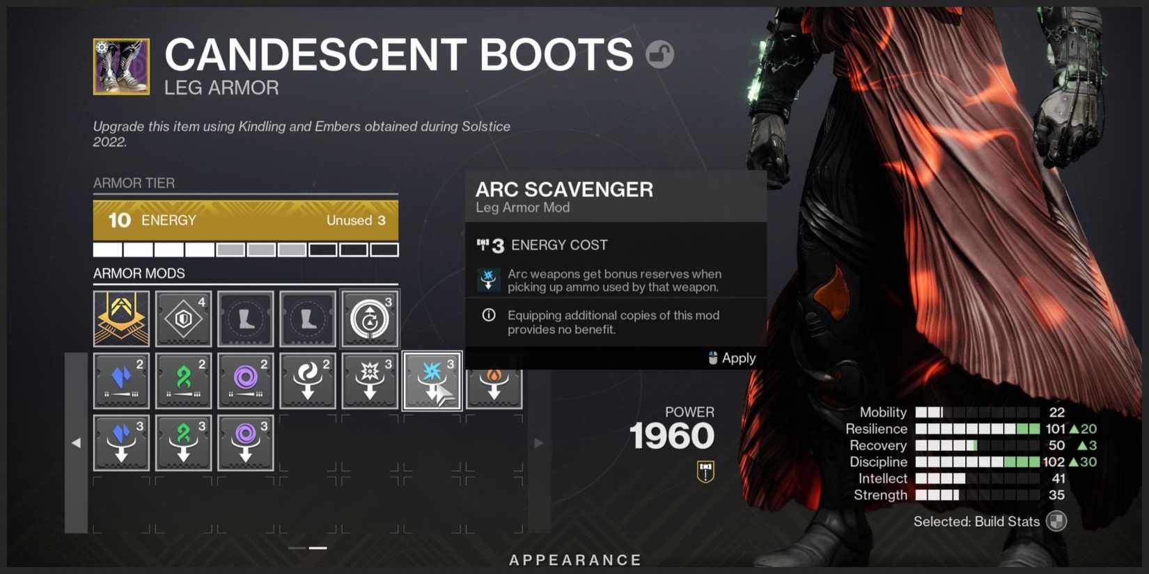 Arc Scavenger mod in leg armor in Destiny 2