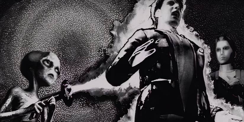 James Sunderland being zapped by an alien with Harry Mason in the background 