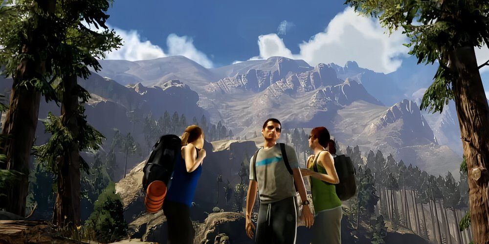 Three people hiking up a mountain 
