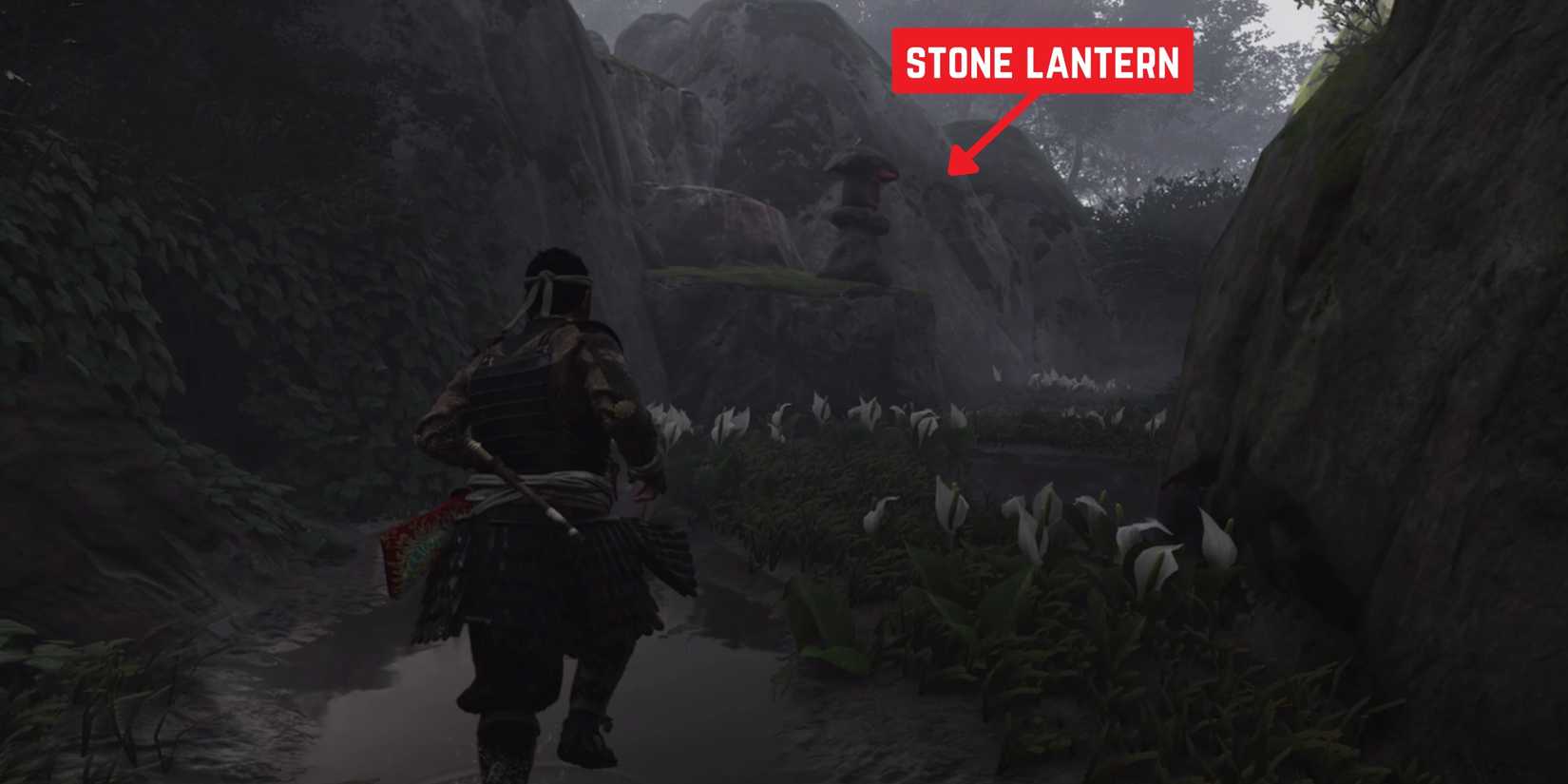 second stone lantern in the marsh rock shrine in ghost of tsushima