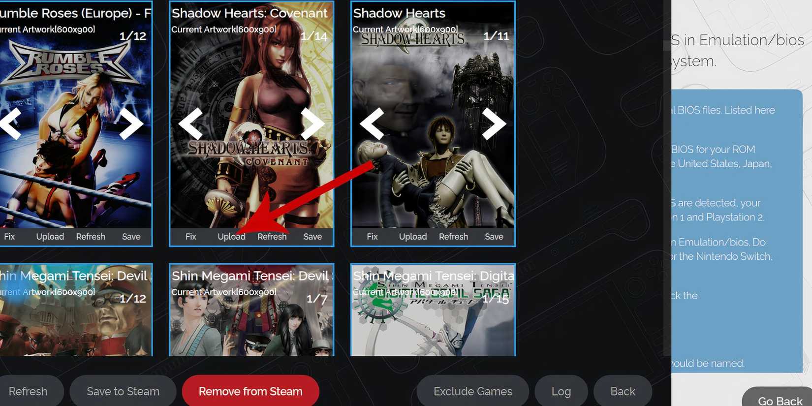 Selecting upload image on the Steam Rom Manager on Steam Deck