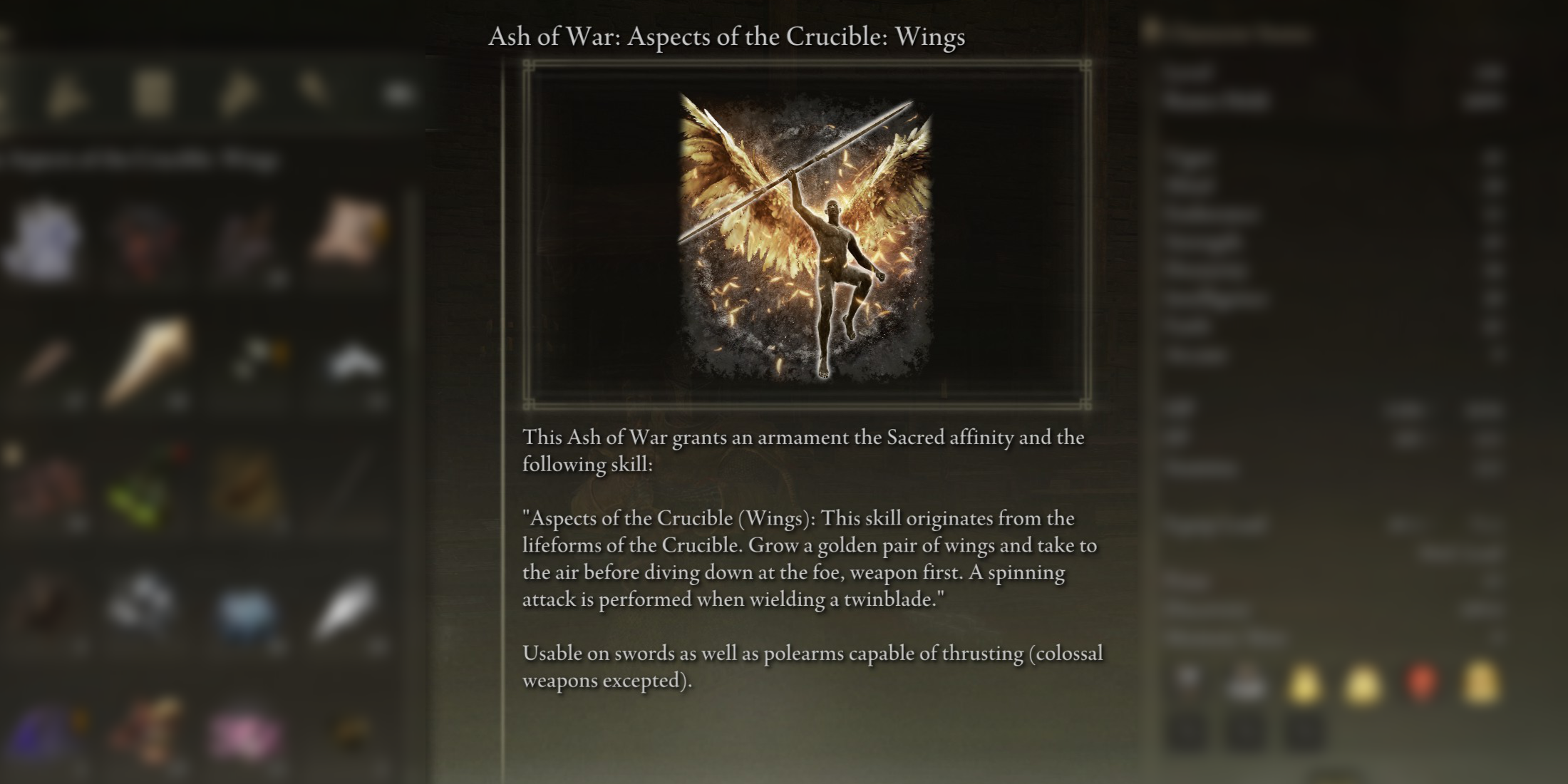 Shadow of the Erdtree Aspect of the Crucible Wings Item Description