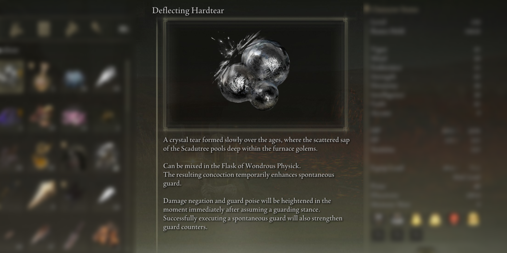 Shadow of the Erdtree Deflecting Hardtear Item Description Spontaneous Guard Perfect Block