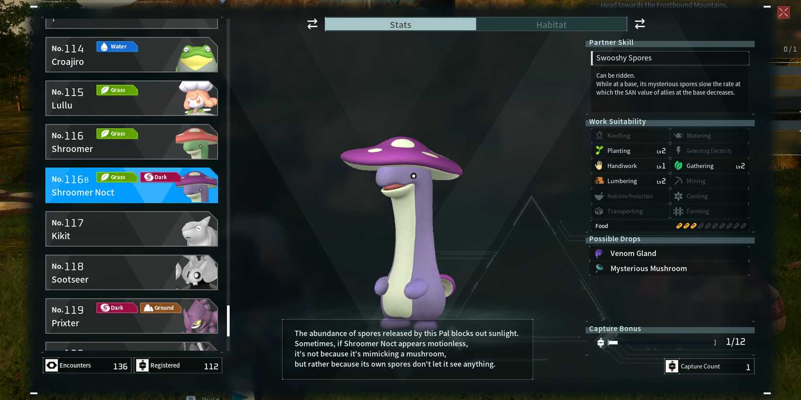 Shroomer Noct in Palworld paldeck