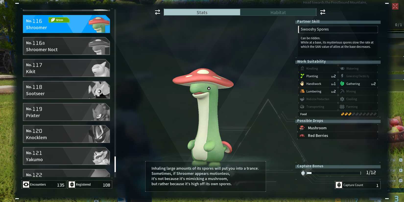 Shroomer in Palworld paldeck