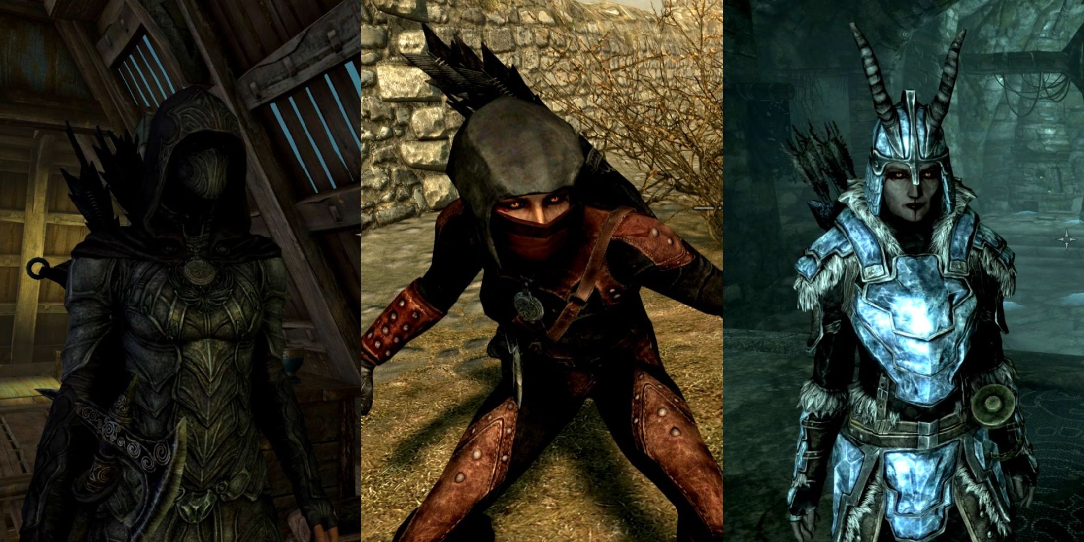 A split image of different Skyrim characters