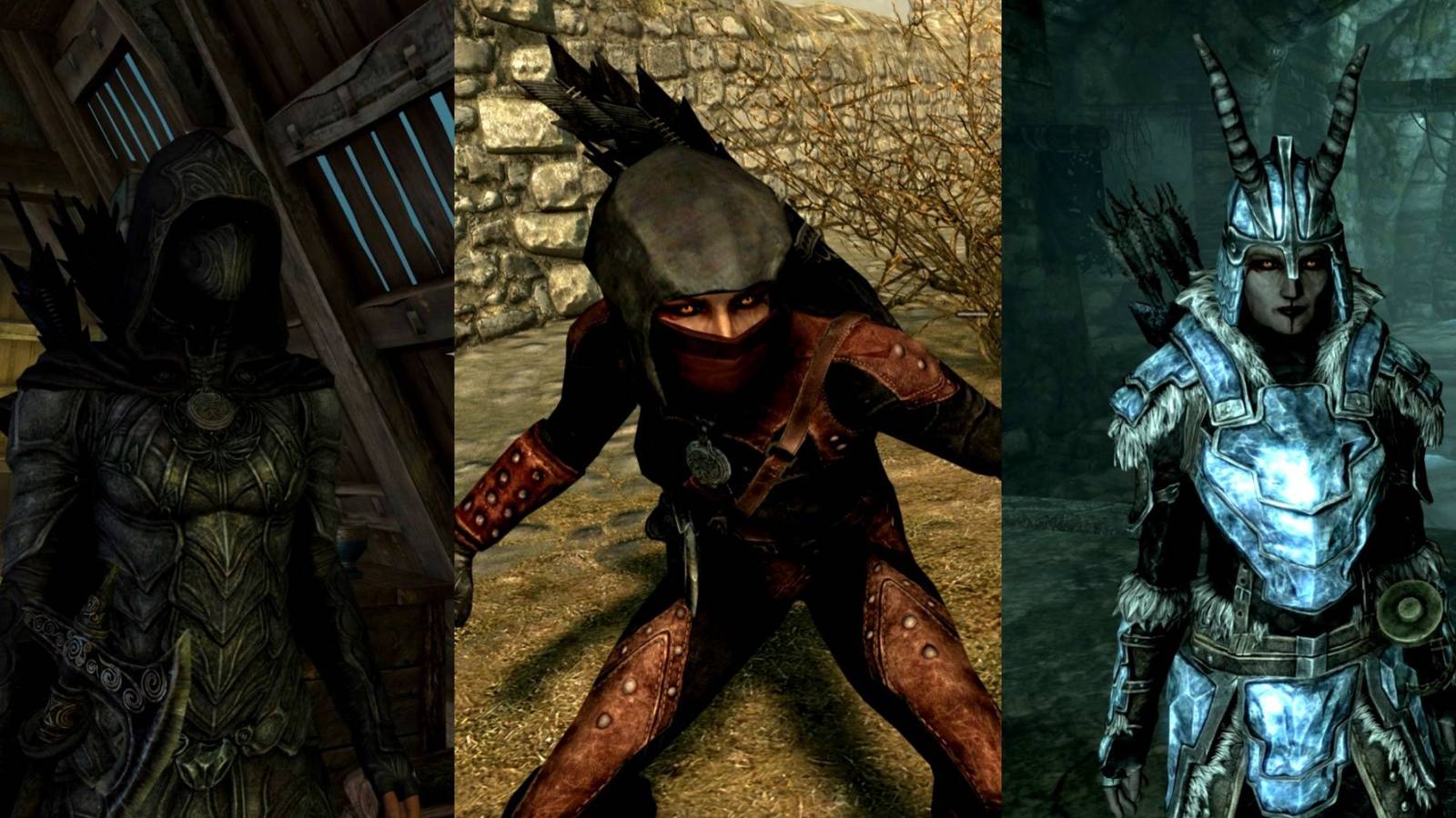 A split image of different Skyrim characters