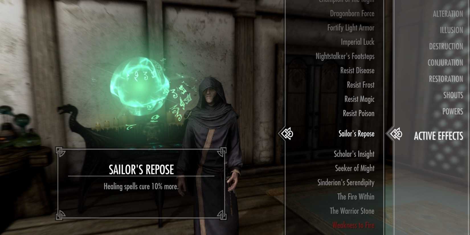 Sailor's Repose active effect menu in Skyrim 