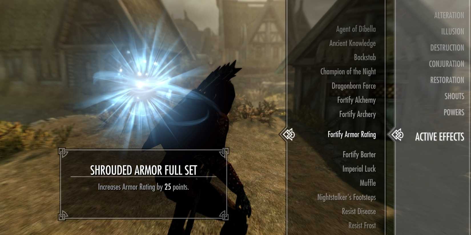 Shrouded Armor Full Set active effect menu in Skyrim 