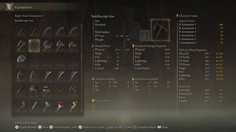 Smithscript Axe Overview Stat Requirements, Effects, & Skill