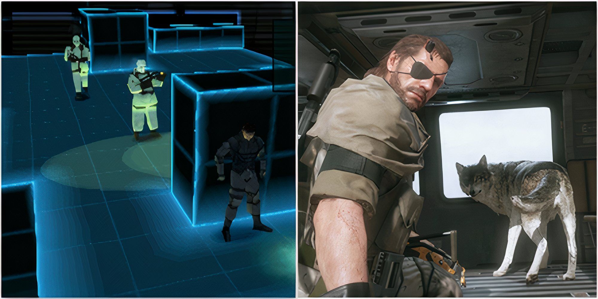 Sneaking around in Metal Gear Solid VR Missions and Big Boss and D-Dog in Metal Gear Solid 5 The Phantom Pain