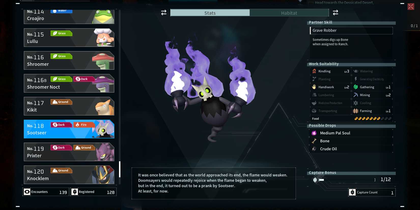 Sootseer in Palworld paldeck