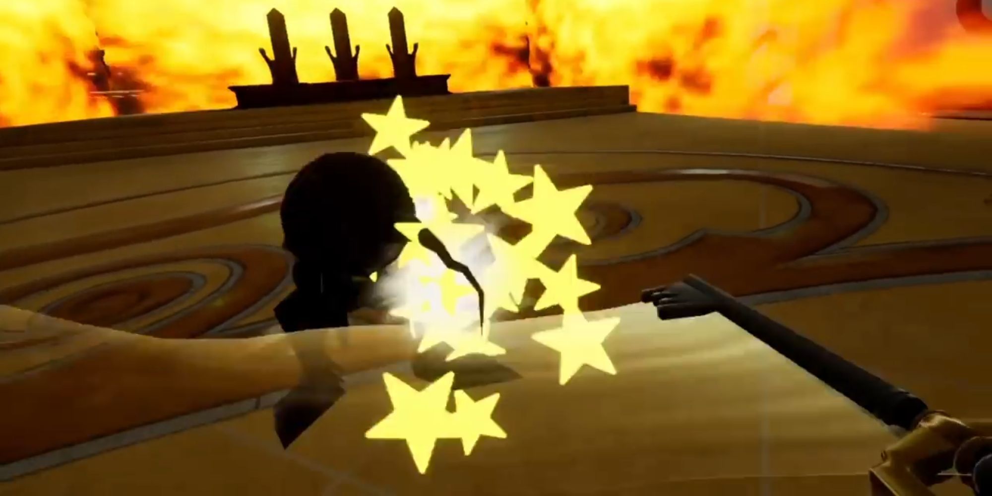 Sora defeating a Heartless with his Keyblade in VR.