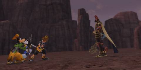 Kingdom Hearts 2 Final Mix Sora, Donald and Goofy face the Lingering Will in the Keyblade Graveyard.