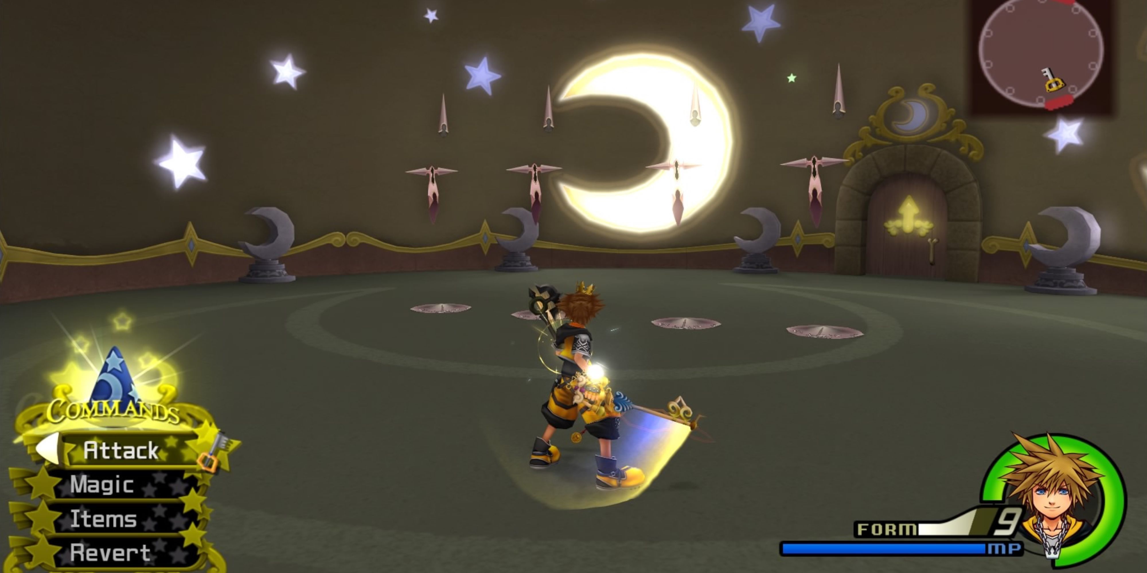 Sora, in his Master Form, faces a bunch of Gambler Nobodies in Mysterious Tower.