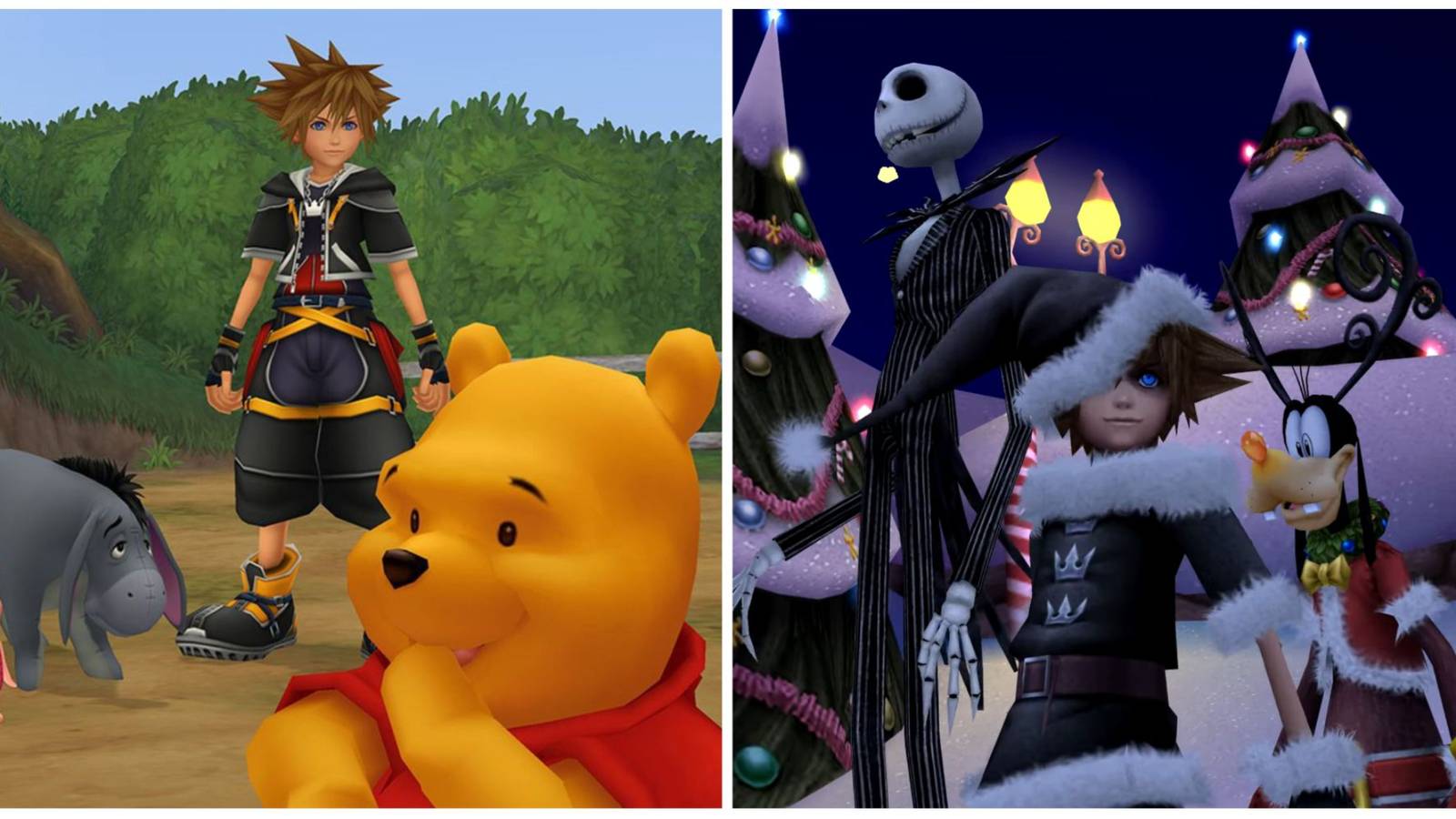 Sora in the 100 Acre Wood and Halloween Town in Kingdom Hearts 2