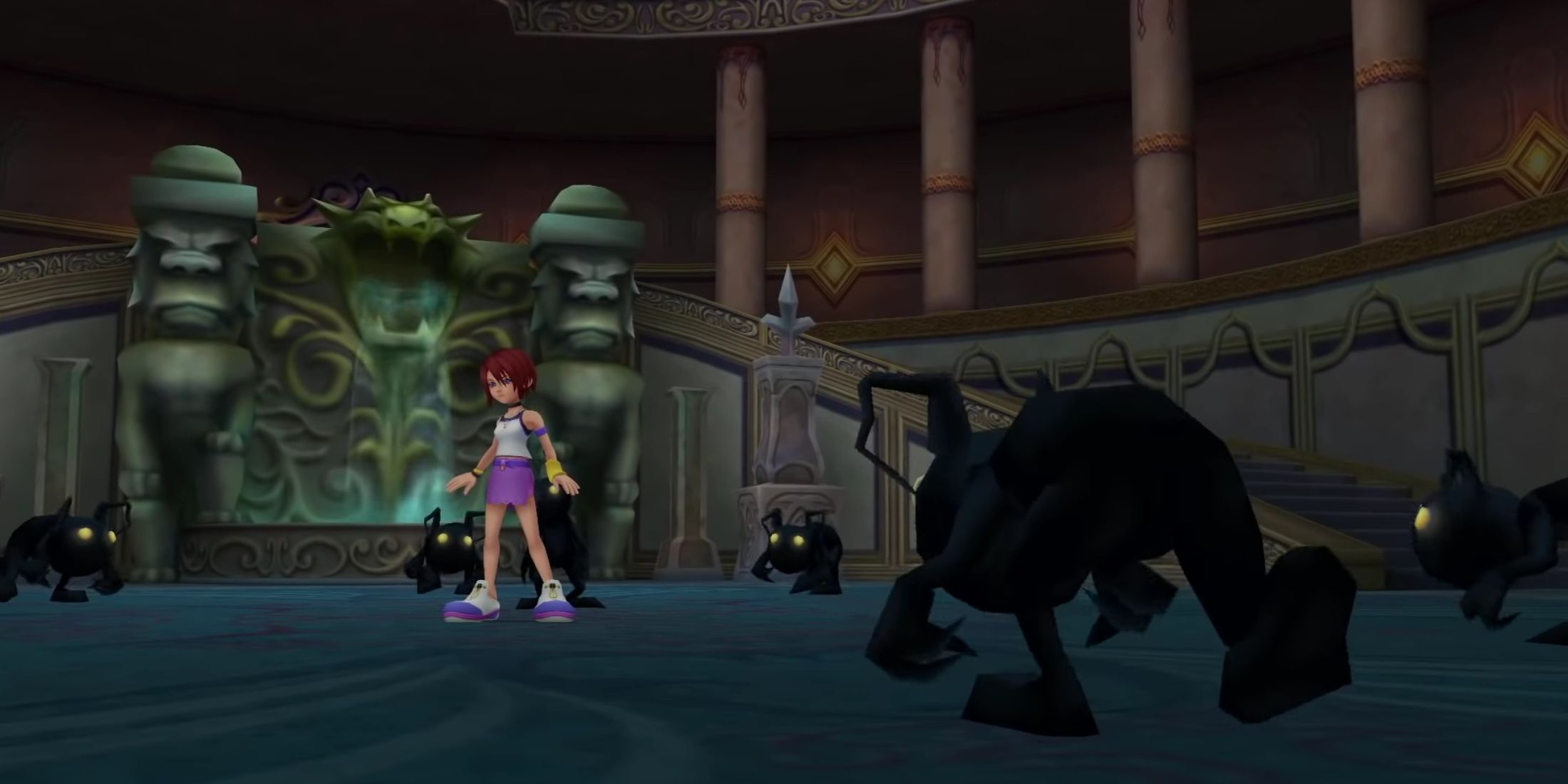 Kairi surrounded by Heartless in Kingdom Hearts 1