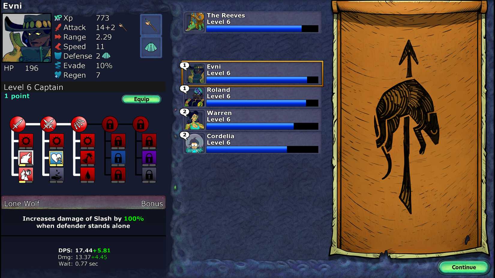 Defender's Quest 2 Level Up Screen