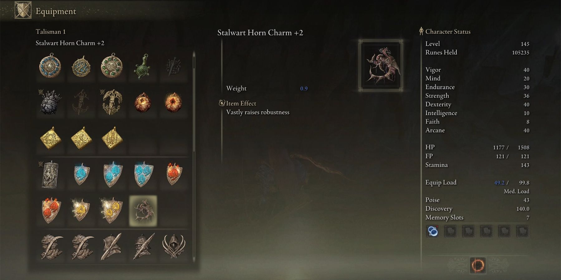 stalwart horn charm +2 effects in elden ring shadow of the erdtree