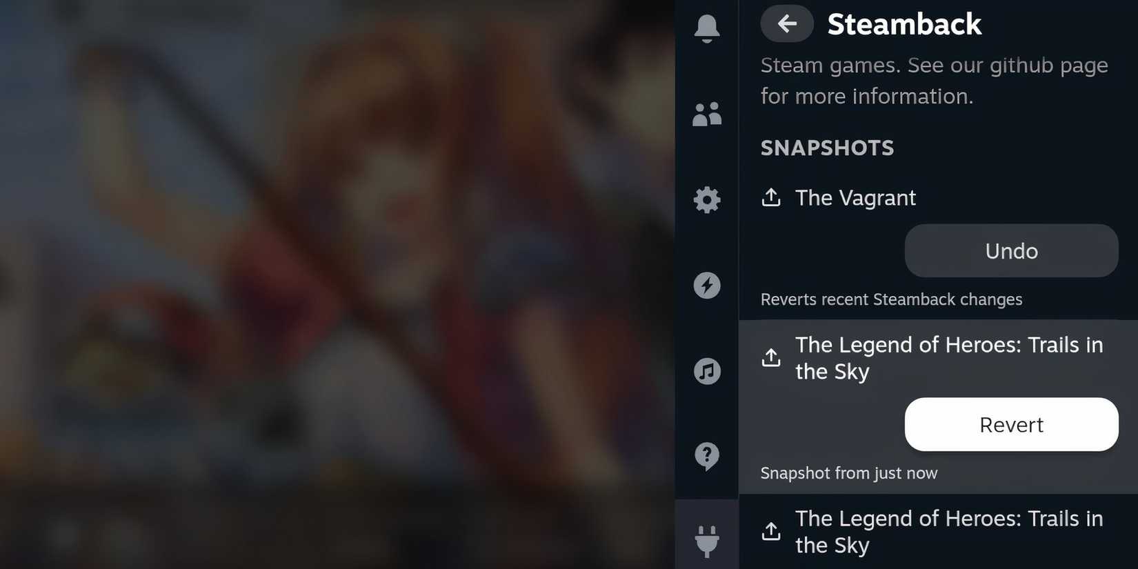 Steam Deck - opening the Steamback app