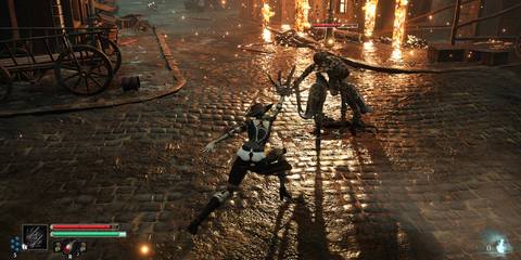 The player character fighting an enemy with claw weapons in Steelrising.