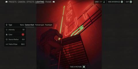 Alan Wake 2 Photo Mode Options and Interface