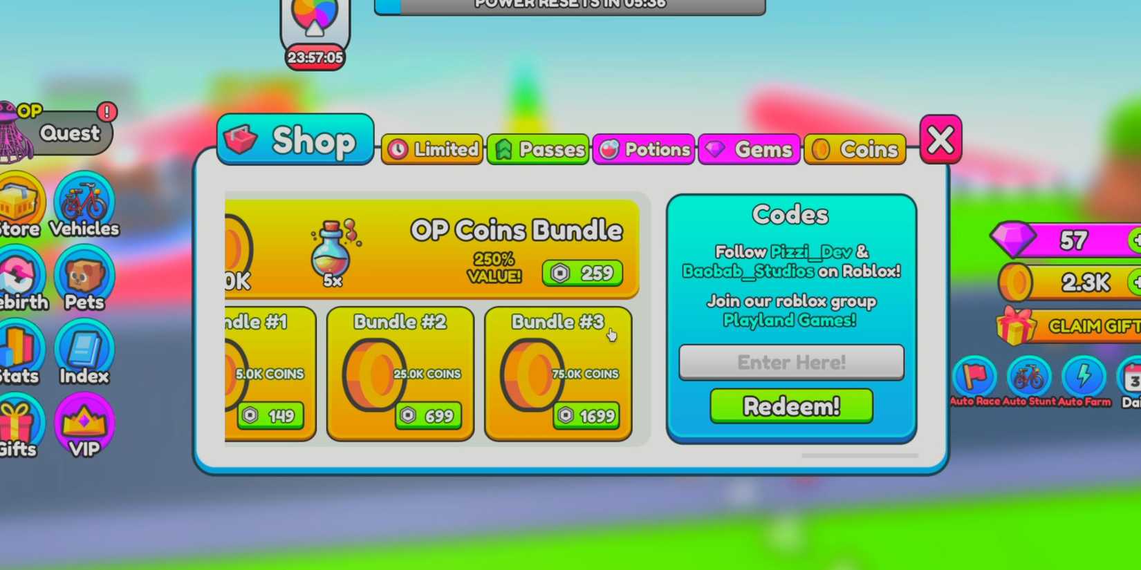 Stunt Simulator the codes tab