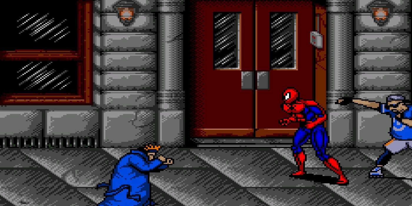 spider-man fighting thugs on the street