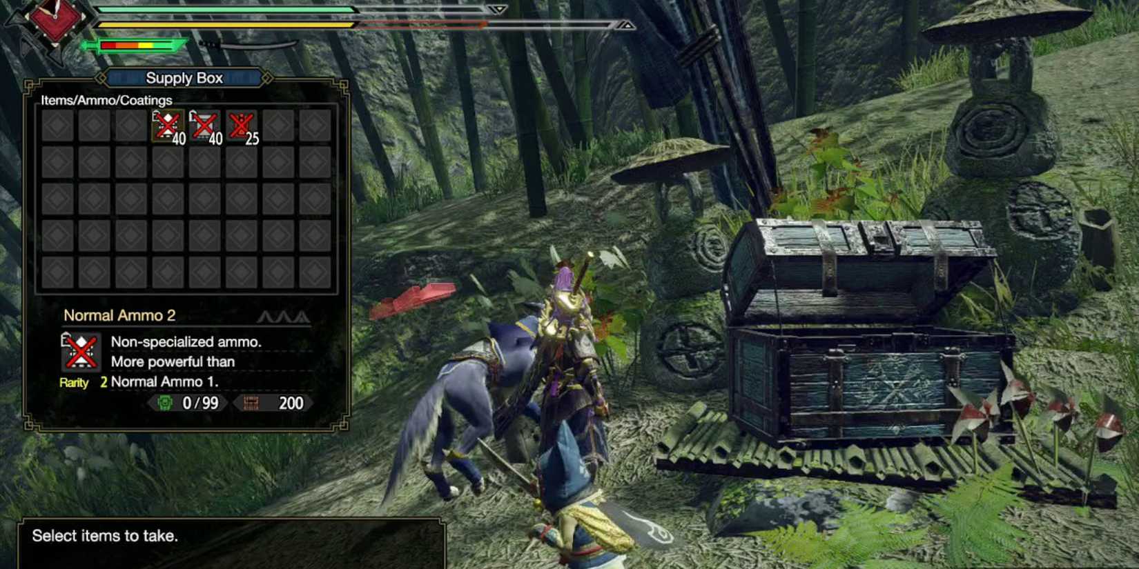 A hunter looting a Supply Box for items