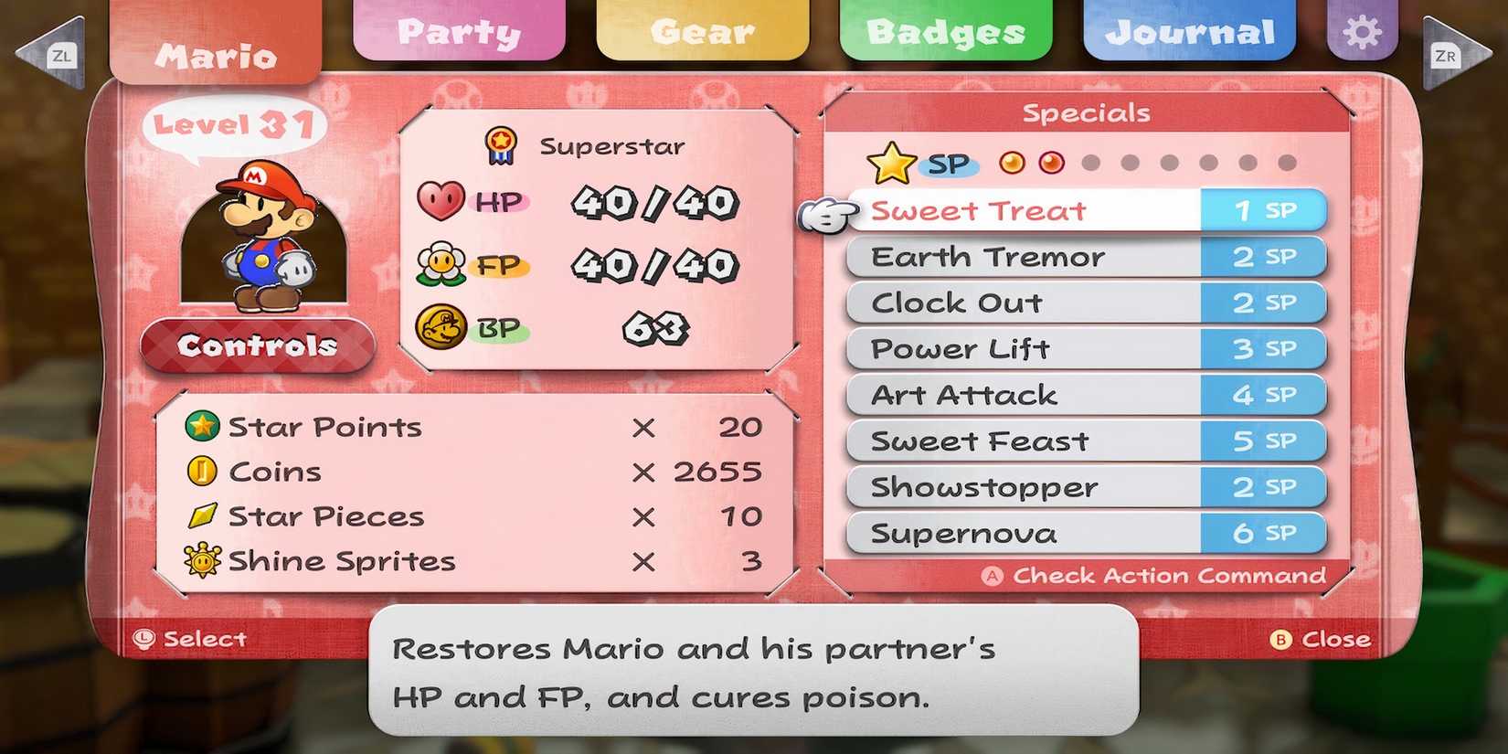 Sweet Treat ability in Paper Mario The Thousand-Year Door