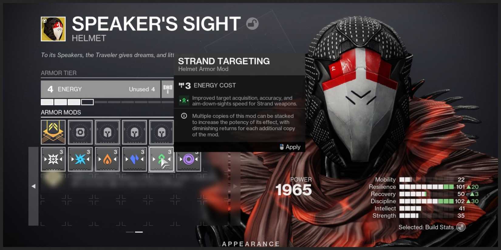 Strand Targeting mod in Helmet in Destiny 2