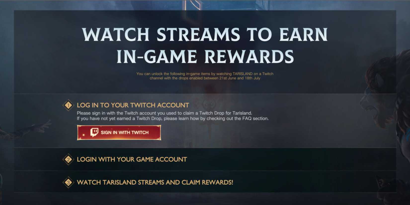 how to get twitch rewards on tarisland.