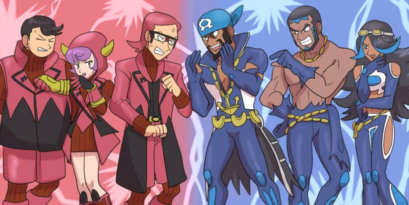 Pokemon Emerald - Team Magma personnel facing up against Team Aqua