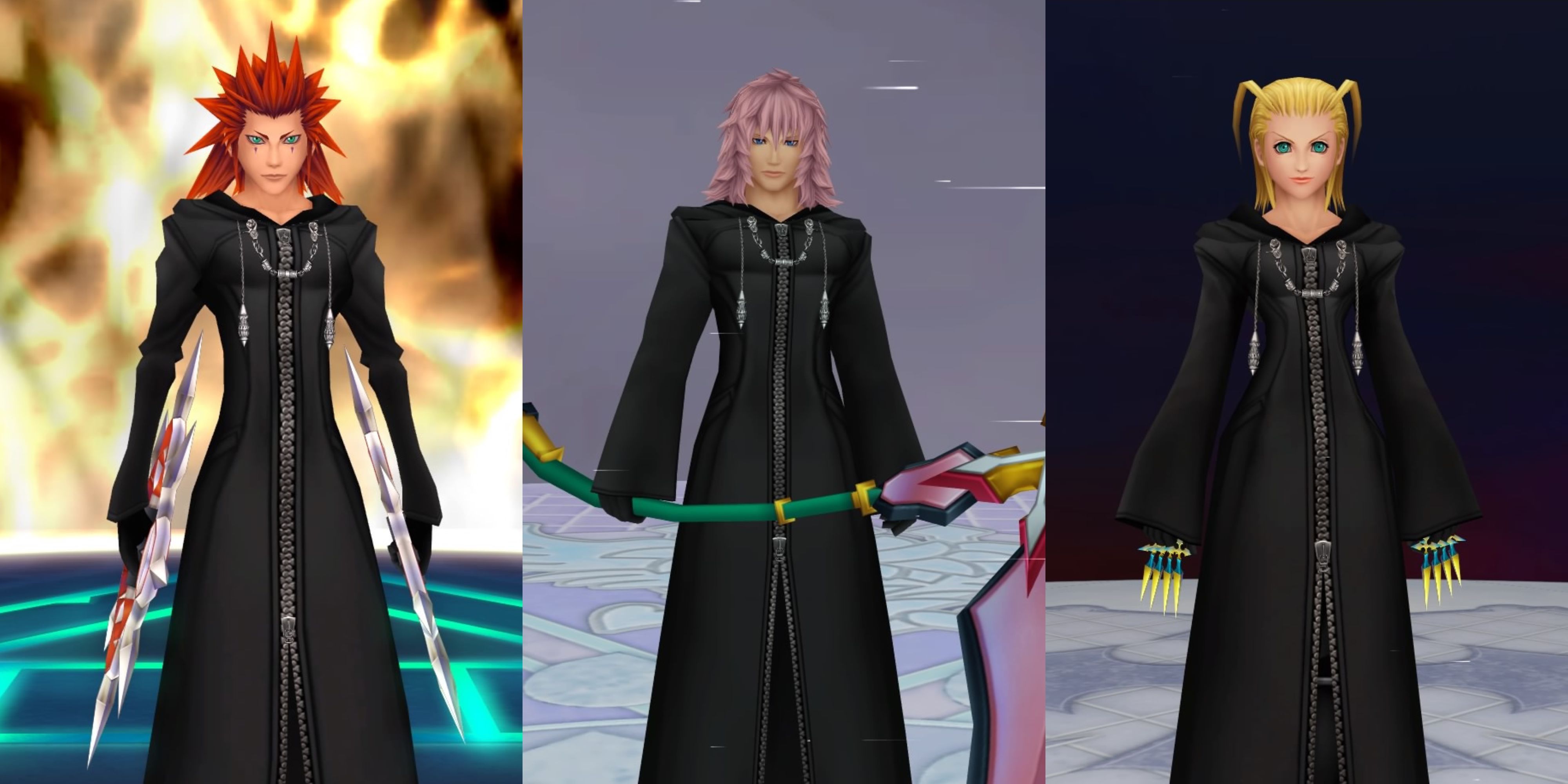 The beggining of the Data Battles against Axel, Marluxia and Larxene.