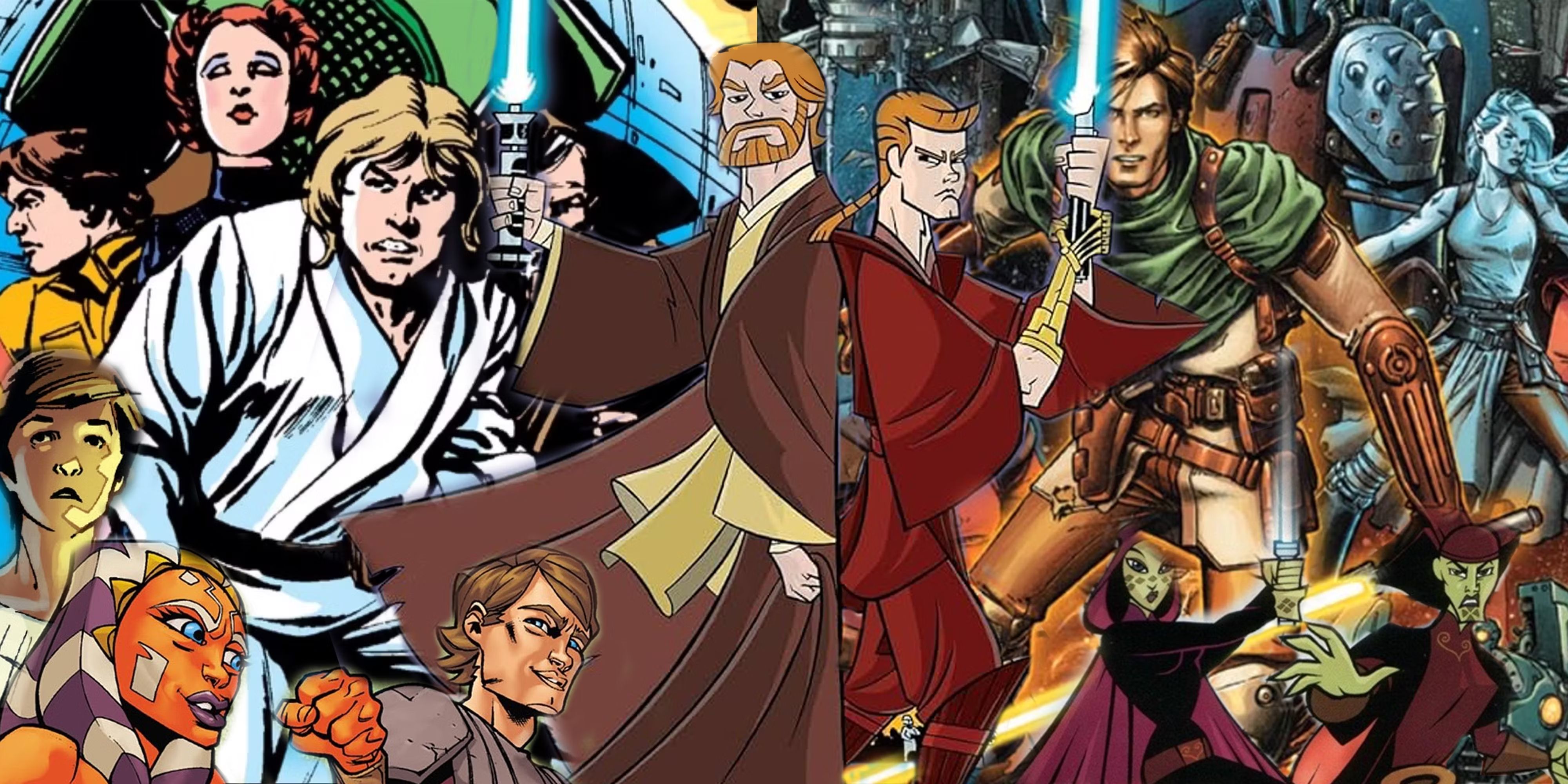 A collage of different Star Wars characters from the comics