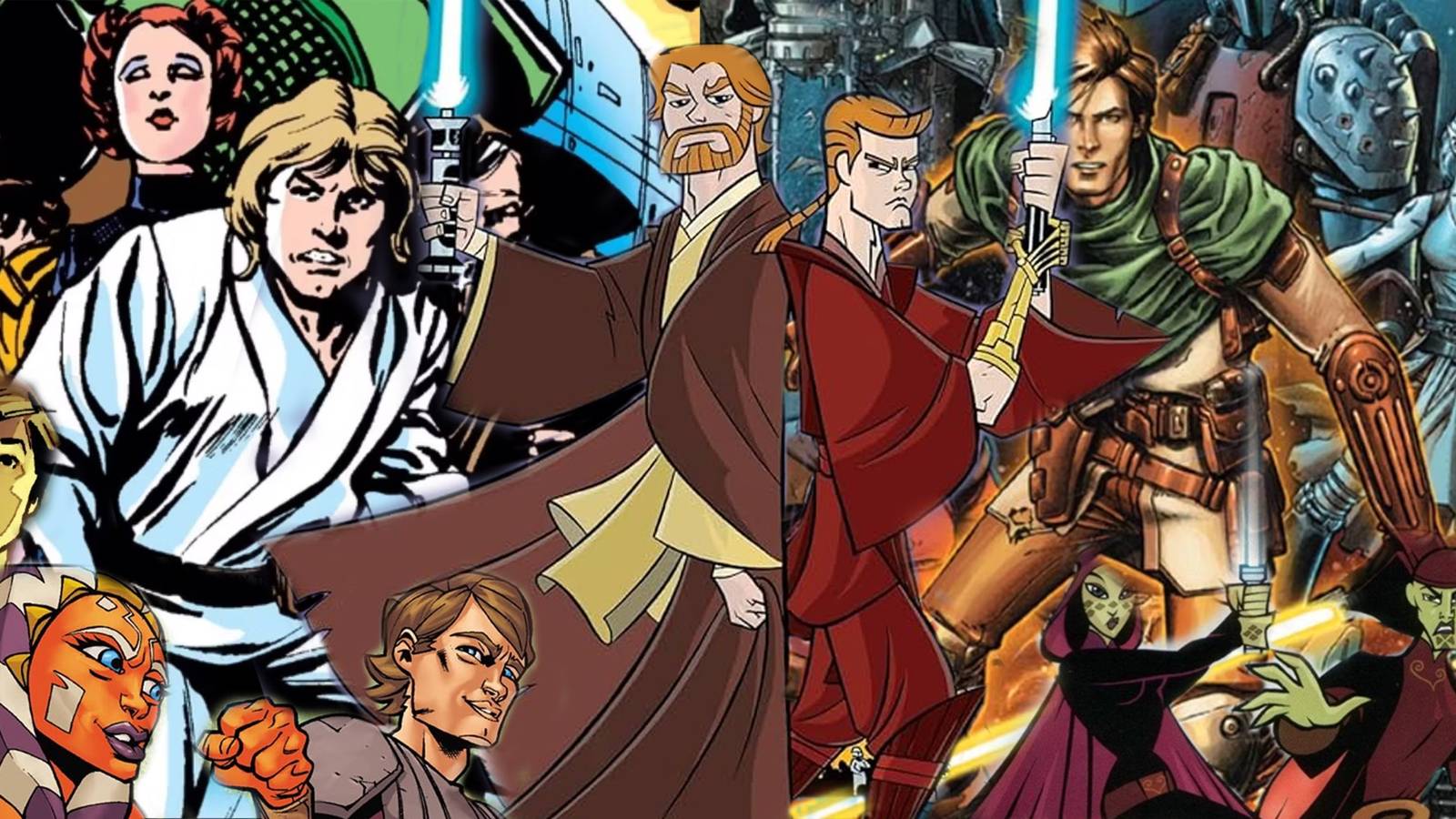 A collage of different Star Wars characters from the comics