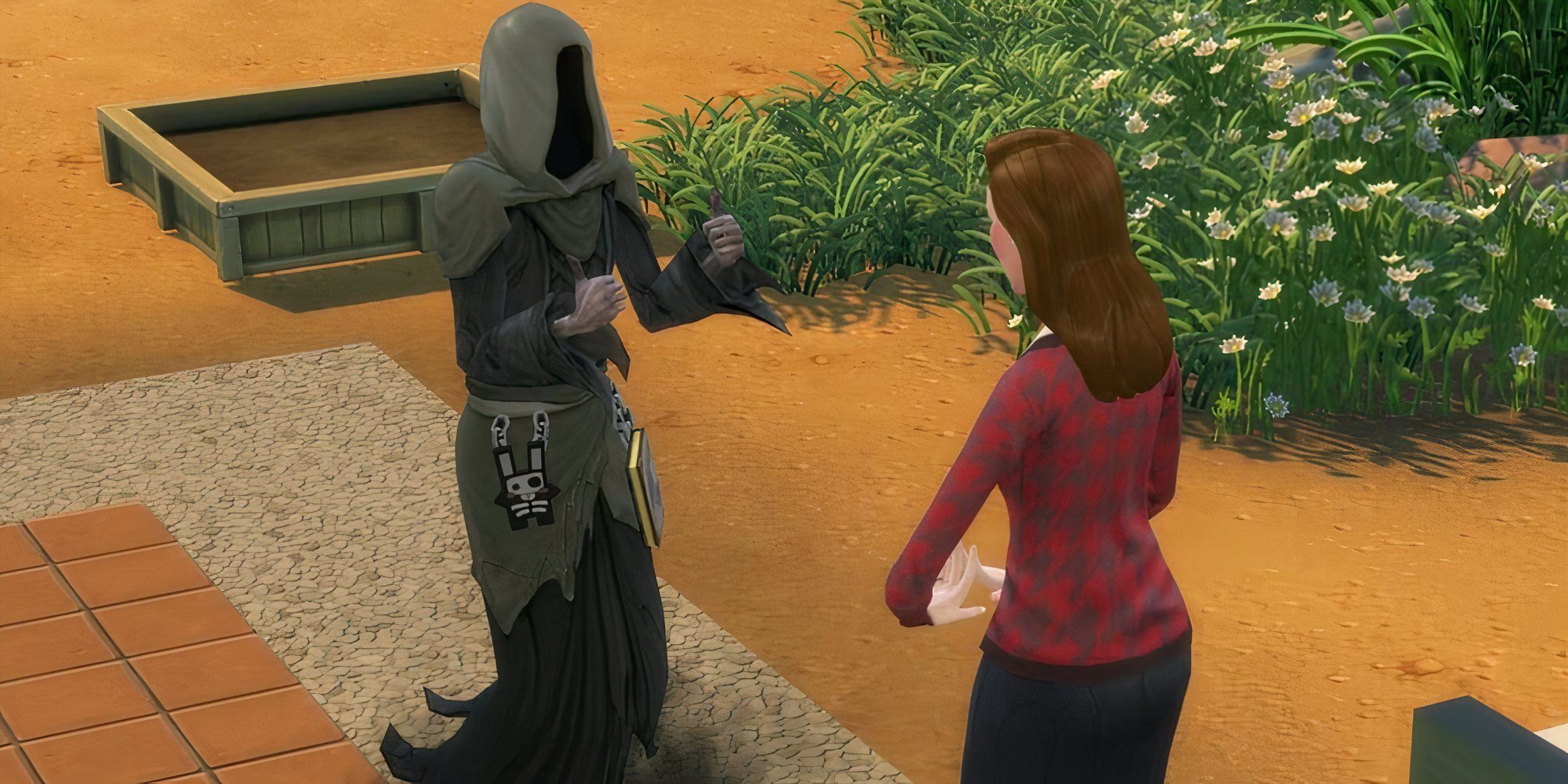 The Grim Reaper talking with someone in The Sims 4