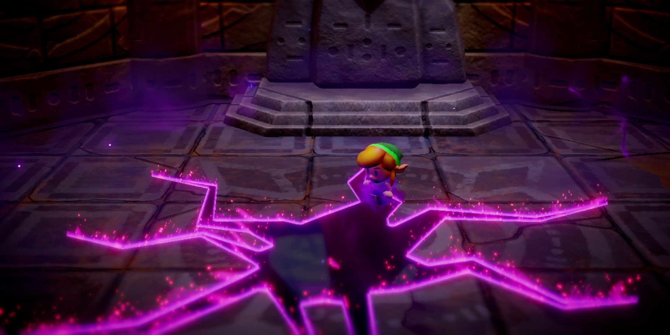 The Legend of Zelda Echoes of Wisdom Link Looking Into a Purple Mass