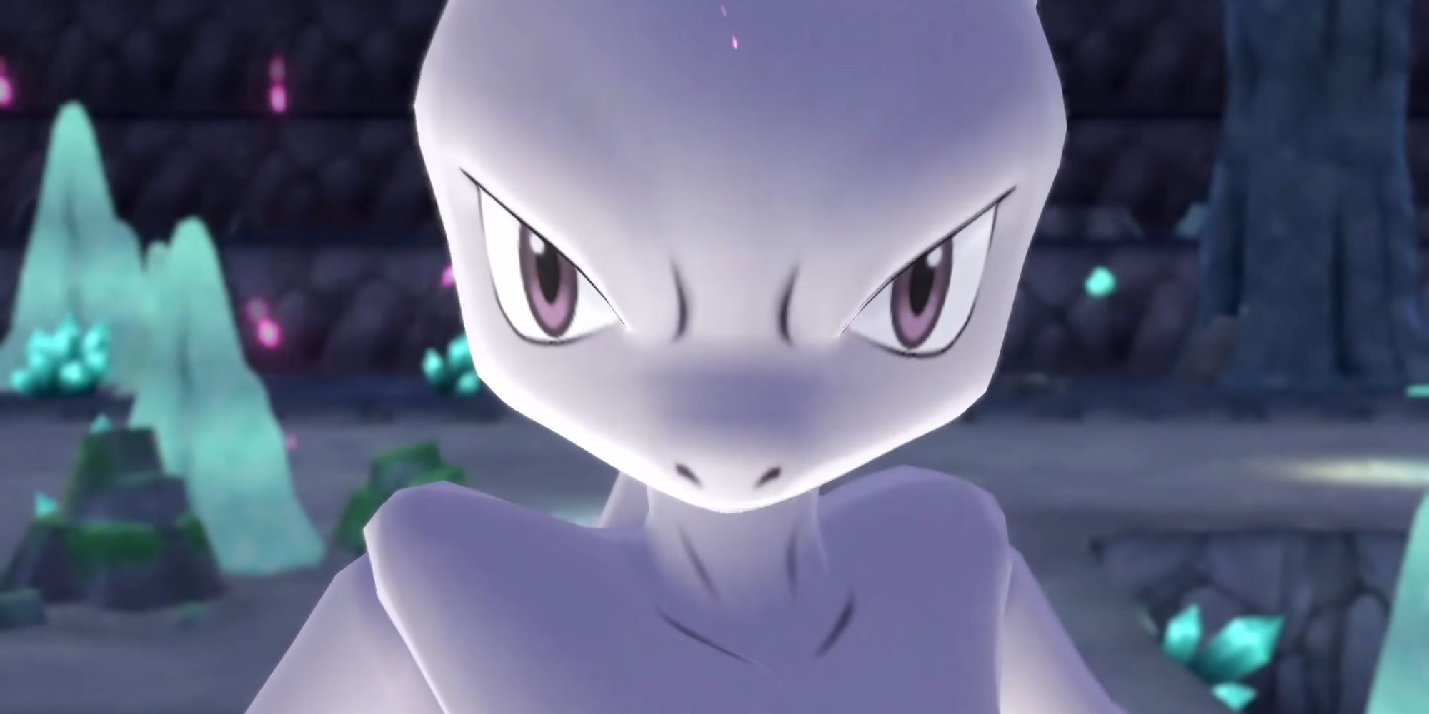 The player encounters Mewtwo in Let's Go Pikachu & Eevee.