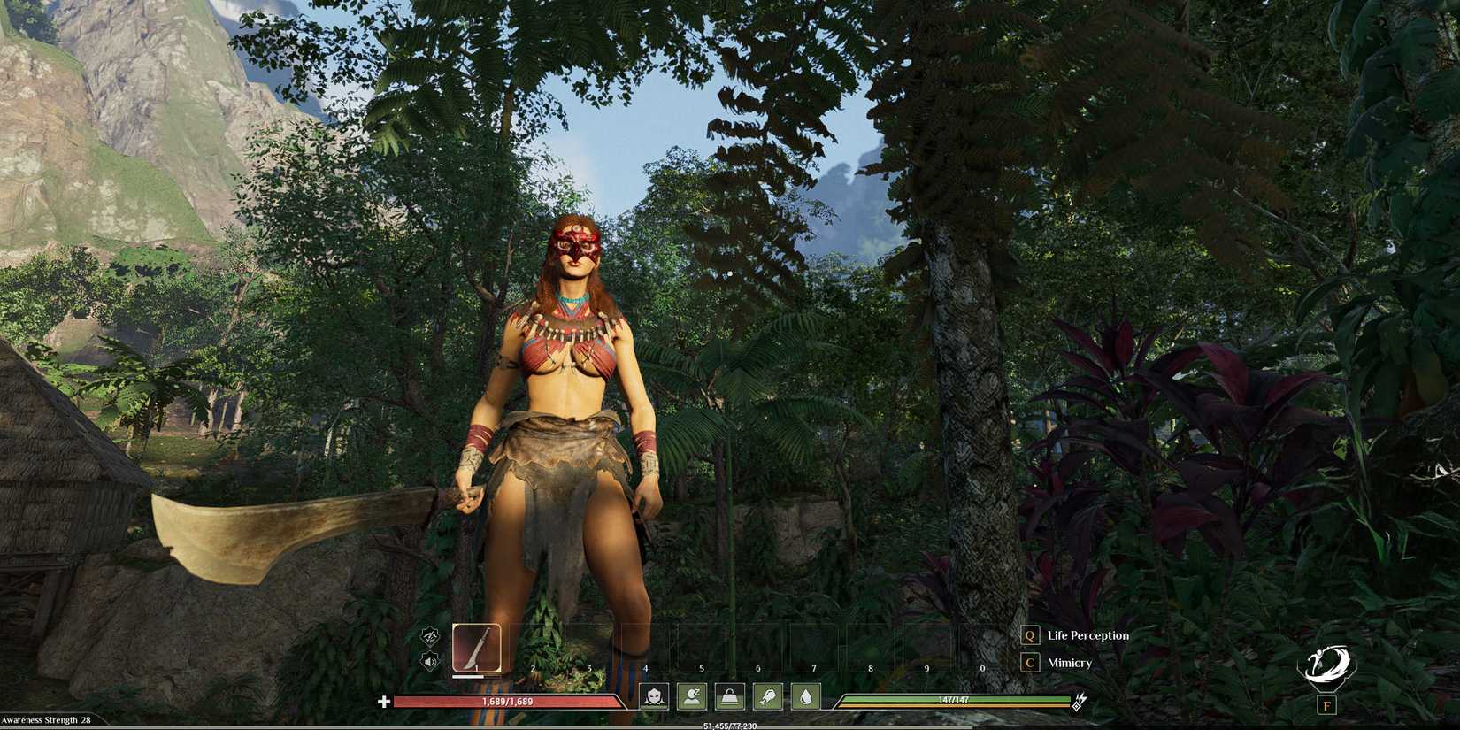 The player holding a blade, Soulmask Weapons