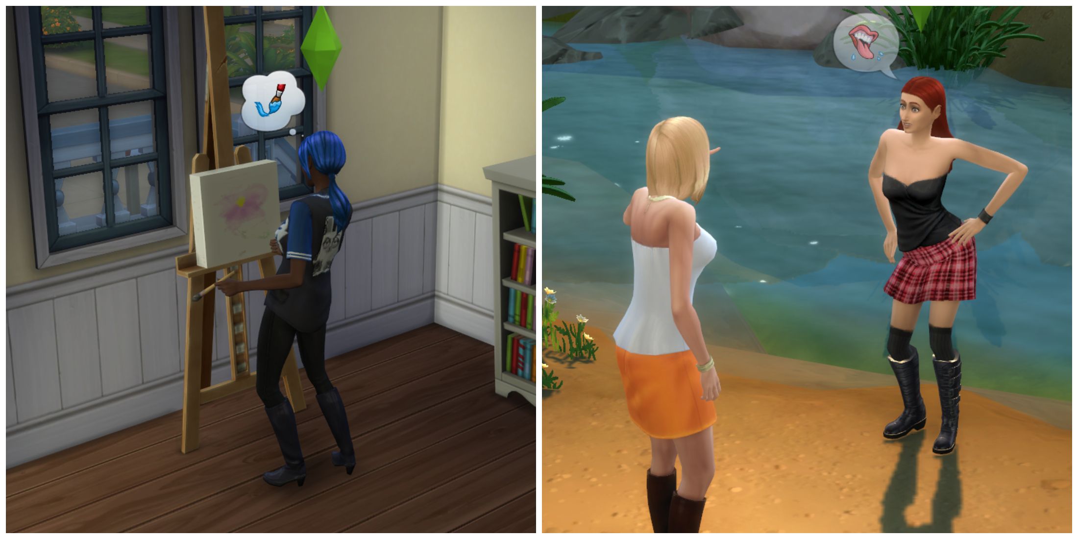 Split image of a sim based on Neptune and a sim based on Mars in The Sims 4