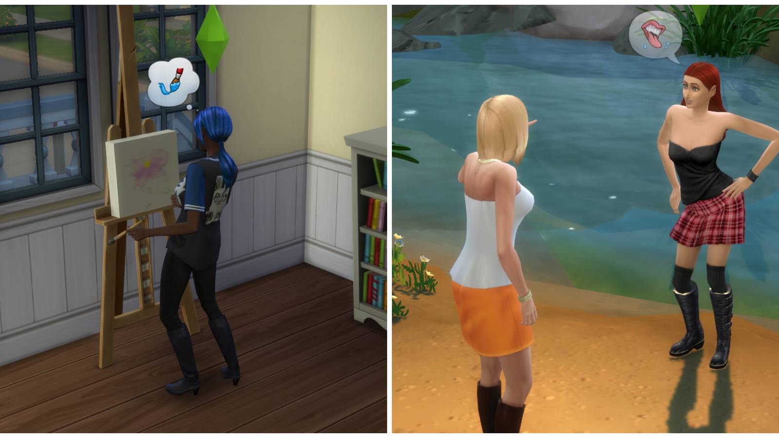Split image of a sim based on Neptune and a sim based on Mars in The Sims 4