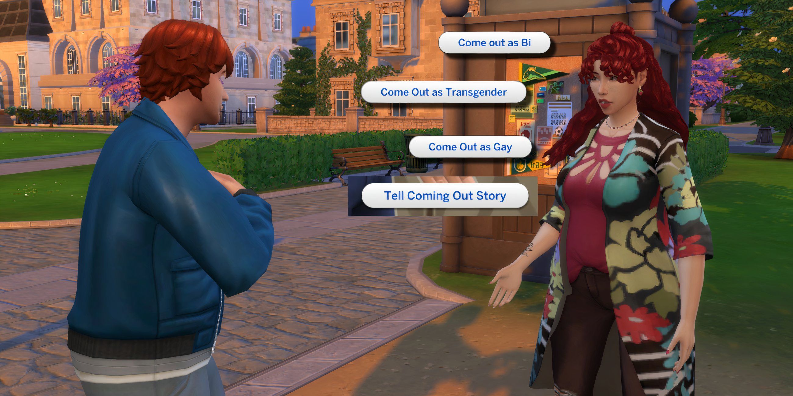 A Sim using new interactions to come out to her friend with the Coming Out Mod