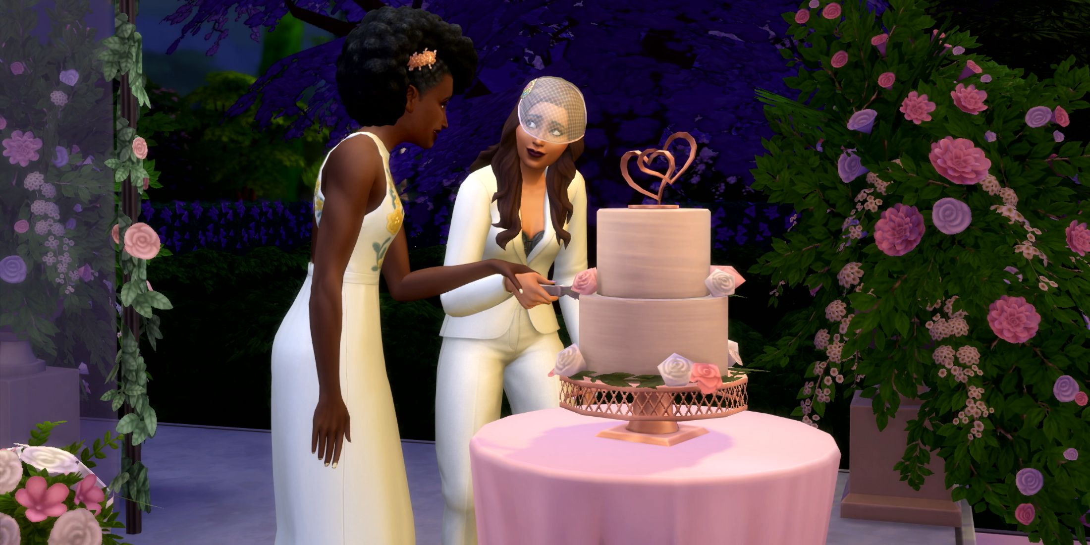 Two sims getting married in The Sims 4